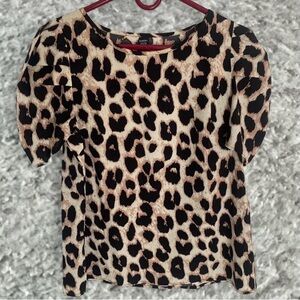 Animal Print Short Sleeve Blouse - Black & Cream